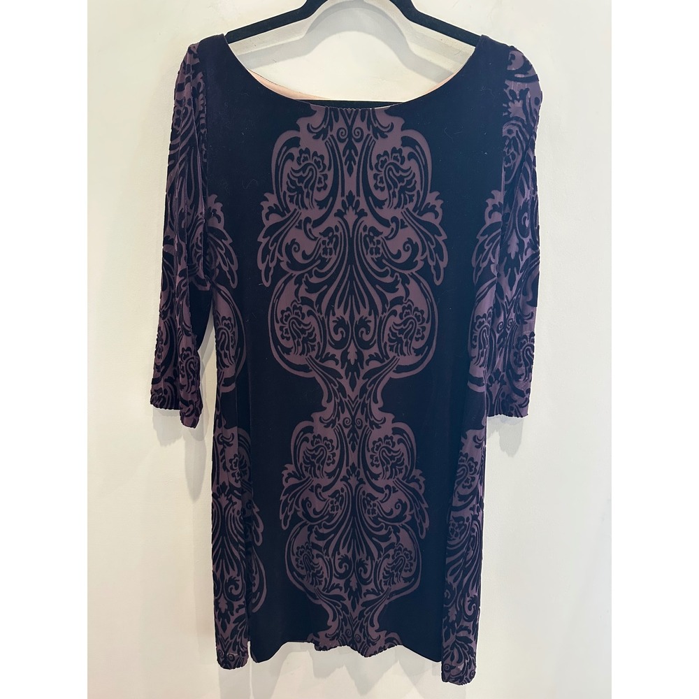 Ivanka Trump Purple Velvet Burnout Damask Sheath Dress Size 16 3/4 Sleeve